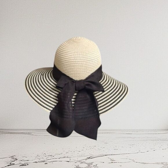 The Hatter OSFA Black Striped Floppy Natural Fedora Hat Kentucky Derby - Picture 2 of 7